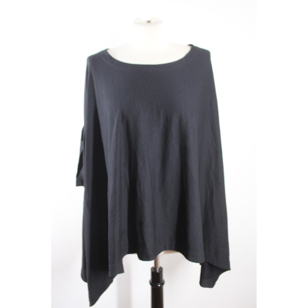 Peruvian Connection M/L Black Pima Cotton Modal Poncho Cape Drape Top